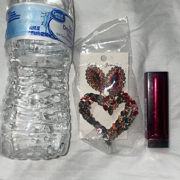 Large Heart Jeweled Drop Earring - Multicolor - Picture 2 of 2